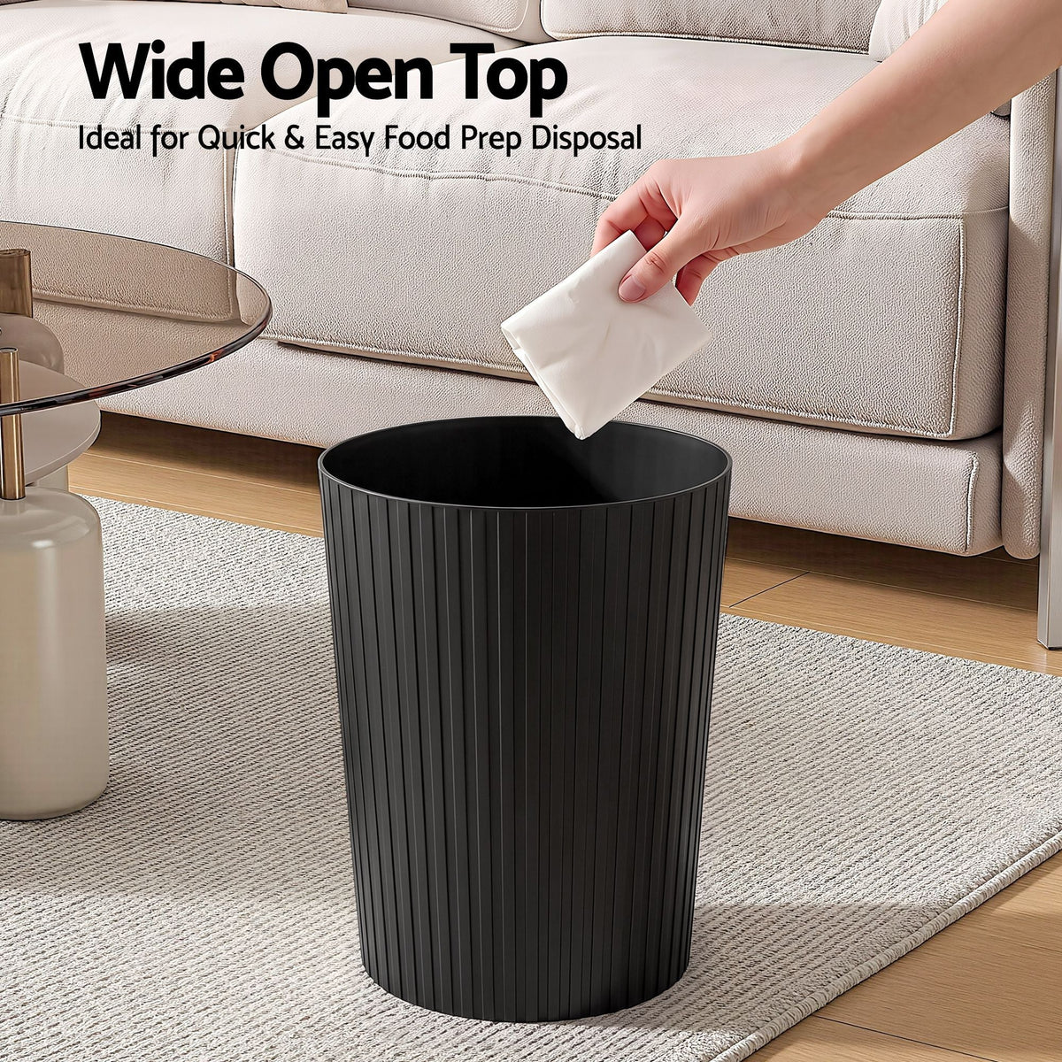 8L Open Top Rubbish Bin Waste Trash Can Storage Dustbin - Black - Home & Garden > Kitchen Bins > Automatic Bins - Rivercity House & Home Co. (ABN 18 642 972 209) - Affordable Modern Furniture Australia