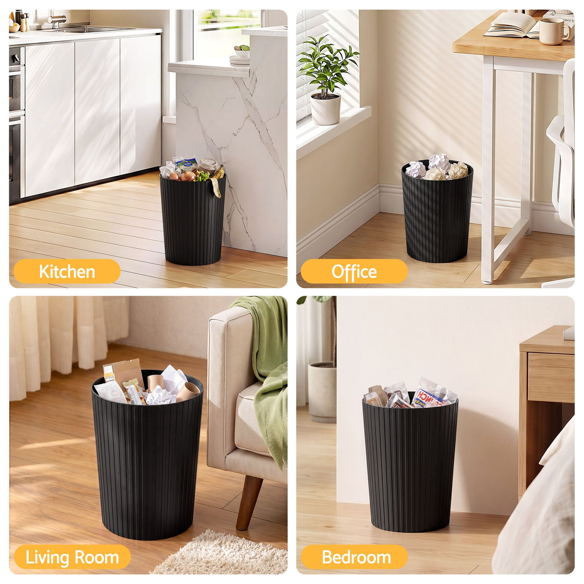8L Open Top Rubbish Bin Waste Trash Can Storage Dustbin - Black - Home & Garden > Kitchen Bins > Automatic Bins - Rivercity House & Home Co. (ABN 18 642 972 209) - Affordable Modern Furniture Australia