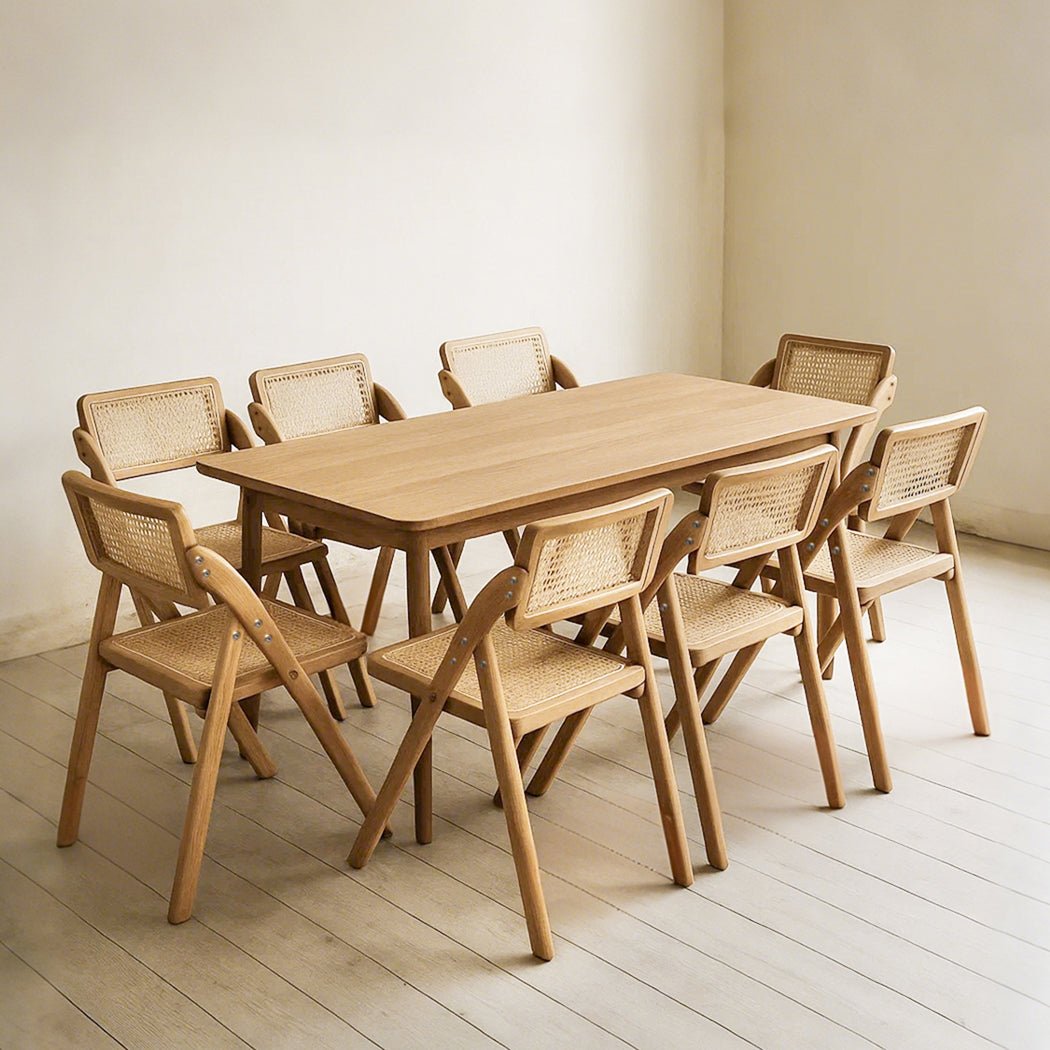 8X Foldable Dining Accent Chairs with Rattan - Natural - Rivercity House & Home Co. (ABN 18 642 972 209) - Affordable Modern Furniture Australia