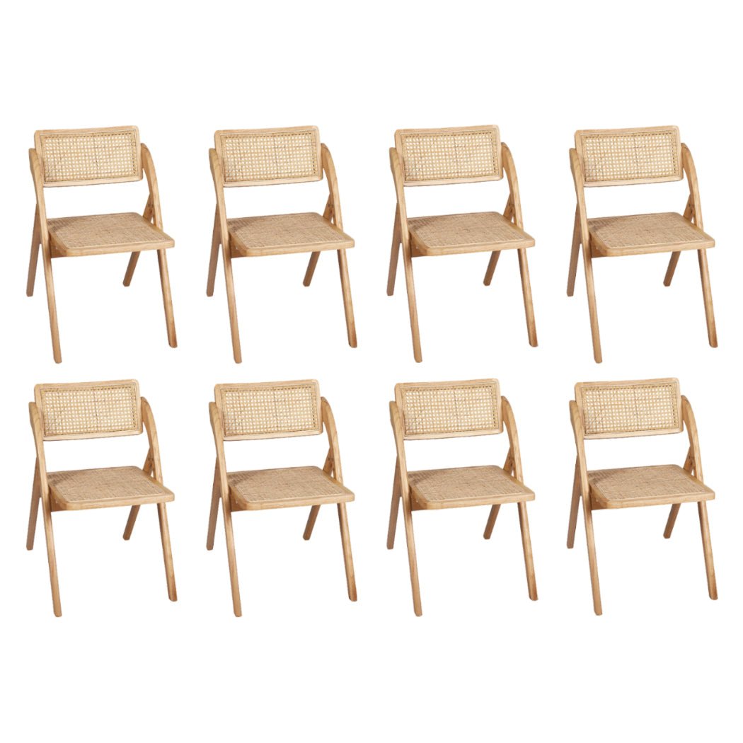 8X Foldable Dining Accent Chairs with Rattan - Natural - Rivercity House & Home Co. (ABN 18 642 972 209) - Affordable Modern Furniture Australia
