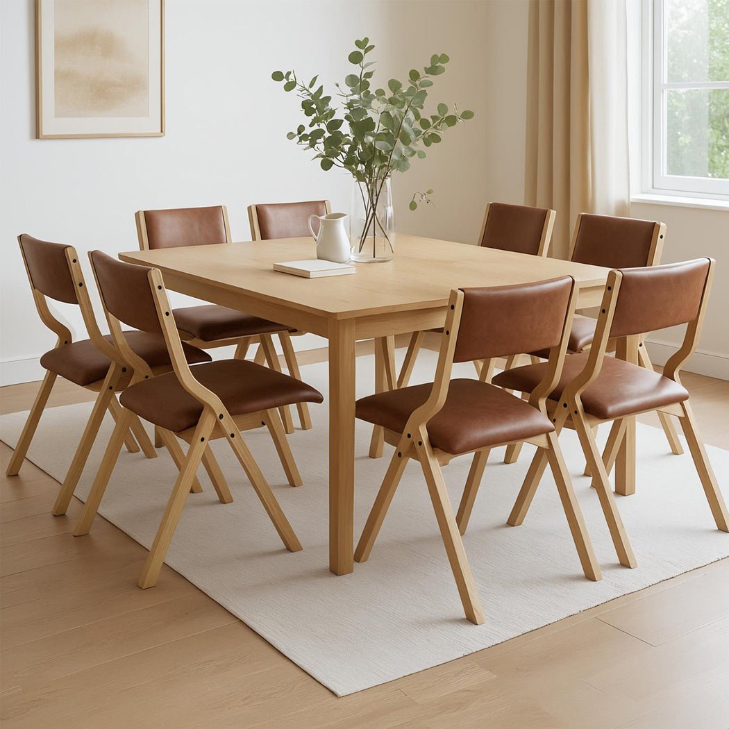 8x Foldable Dining Chairs with PU Leather Seat - Tan - Rivercity House & Home Co. (ABN 18 642 972 209) - Affordable Modern Furniture Australia
