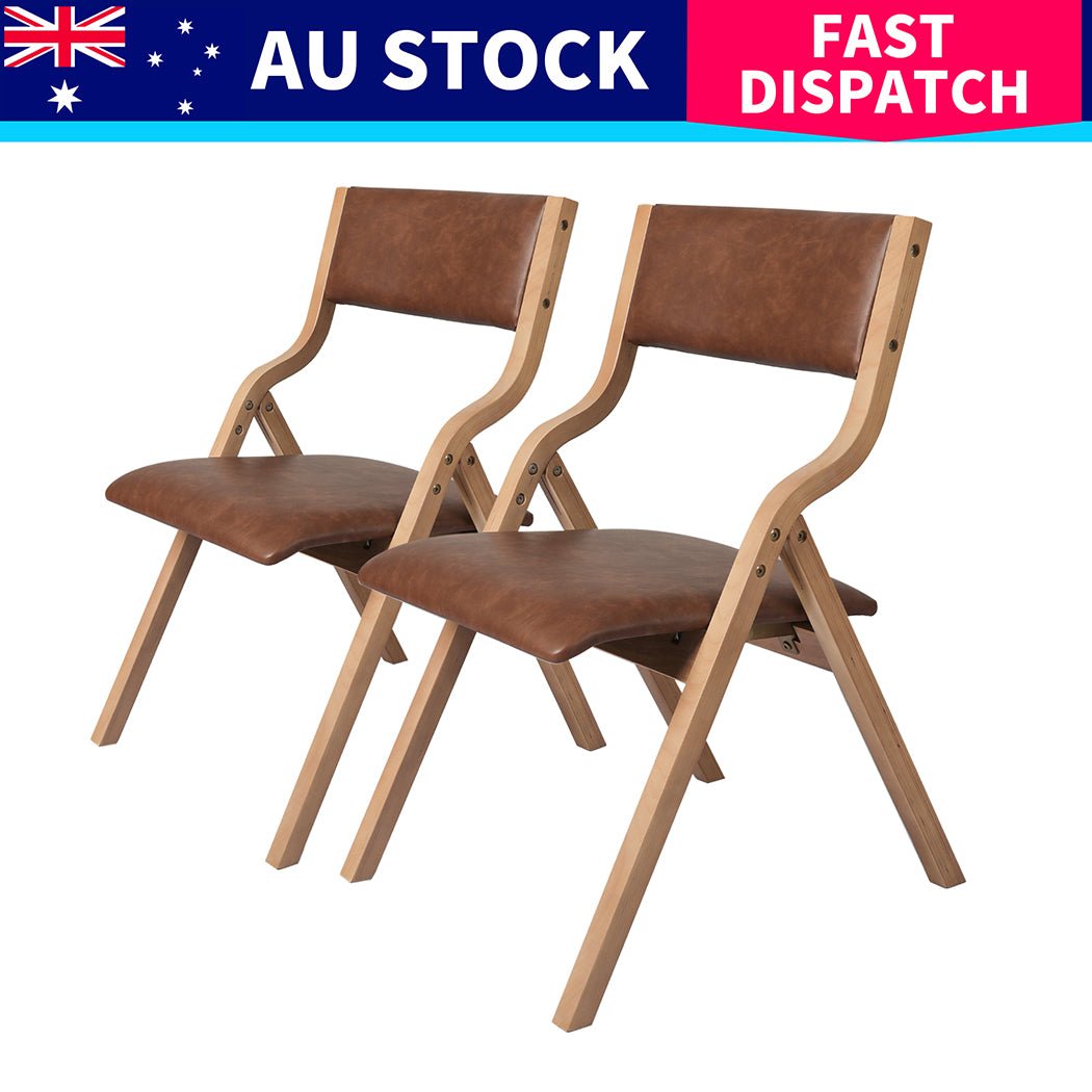 8x Foldable Dining Chairs with PU Leather Seat - Tan - Rivercity House & Home Co. (ABN 18 642 972 209) - Affordable Modern Furniture Australia