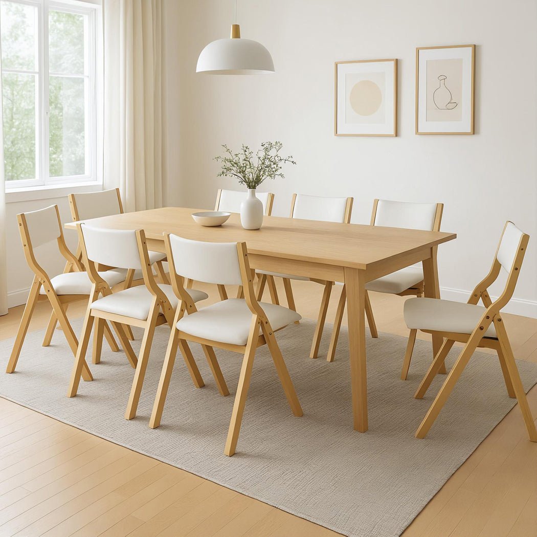 8x Foldable Dining Chairs with PU Seat - Beige - Rivercity House & Home Co. (ABN 18 642 972 209) - Affordable Modern Furniture Australia
