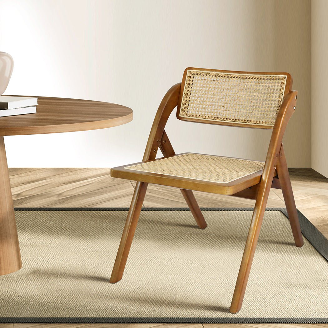 8X Foldable Rattan Dining Chairs with Rubber Wood Frame - Walnut - Rivercity House & Home Co. (ABN 18 642 972 209) - Affordable Modern Furniture Australia