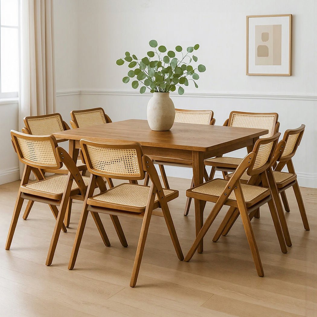 8X Foldable Rattan Dining Chairs with Rubber Wood Frame - Walnut - Rivercity House & Home Co. (ABN 18 642 972 209) - Affordable Modern Furniture Australia