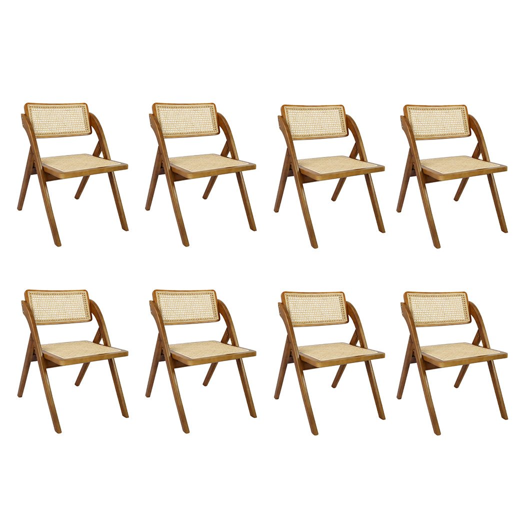 8X Foldable Rattan Dining Chairs with Rubber Wood Frame - Walnut - Rivercity House & Home Co. (ABN 18 642 972 209) - Affordable Modern Furniture Australia