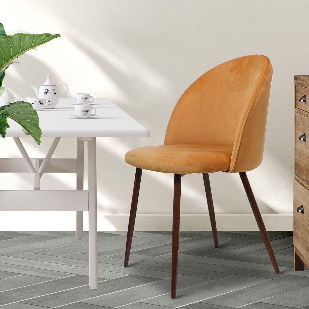 8x French Dining Chairs with Velvet Seat - Mustard - Rivercity House & Home Co. (ABN 18 642 972 209) - Affordable Modern Furniture Australia