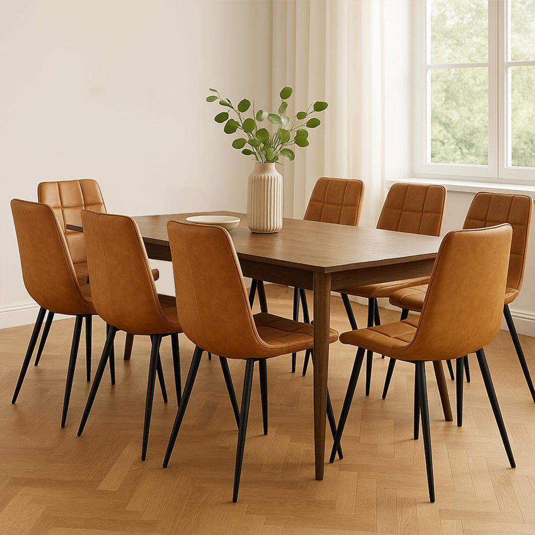 8x PU Leather Dining Chairs with Steel Legs - Brown - Rivercity House & Home Co. (ABN 18 642 972 209) - Affordable Modern Furniture Australia