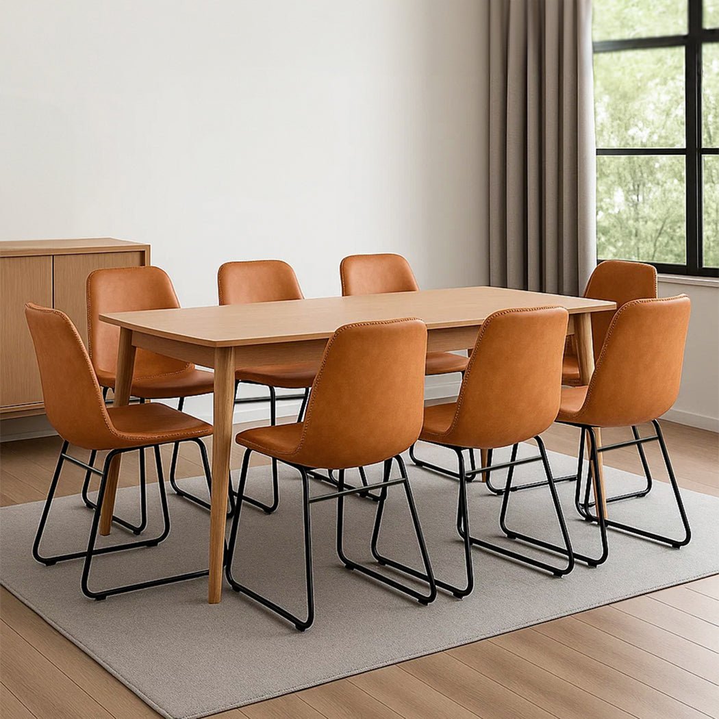 8x PU Leather Dining Chairs with Steel Legs for Kitchen Table - Brown - Rivercity House & Home Co. (ABN 18 642 972 209) - Affordable Modern Furniture Australia