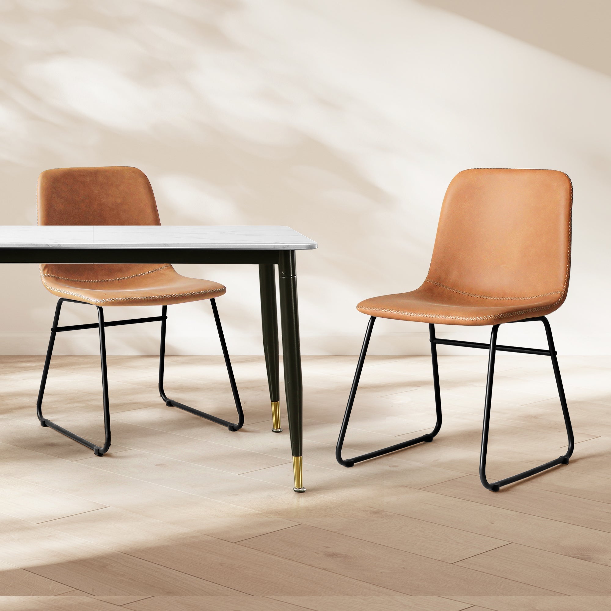 8x PU Leather Dining Chairs with Steel Legs for Kitchen Table - Brown - Rivercity House & Home Co. (ABN 18 642 972 209) - Affordable Modern Furniture Australia