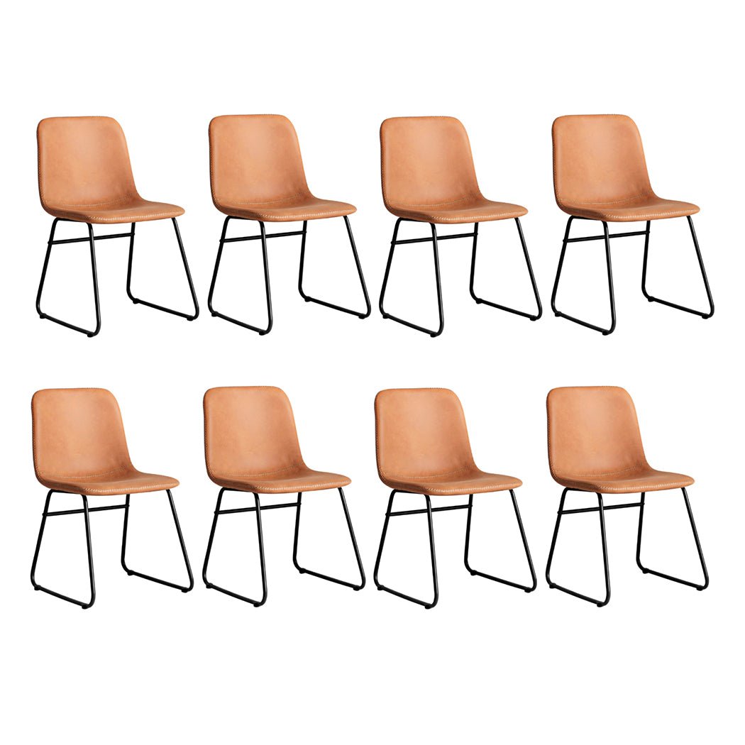 8x PU Leather Dining Chairs with Steel Legs for Kitchen Table - Brown - Rivercity House & Home Co. (ABN 18 642 972 209) - Affordable Modern Furniture Australia