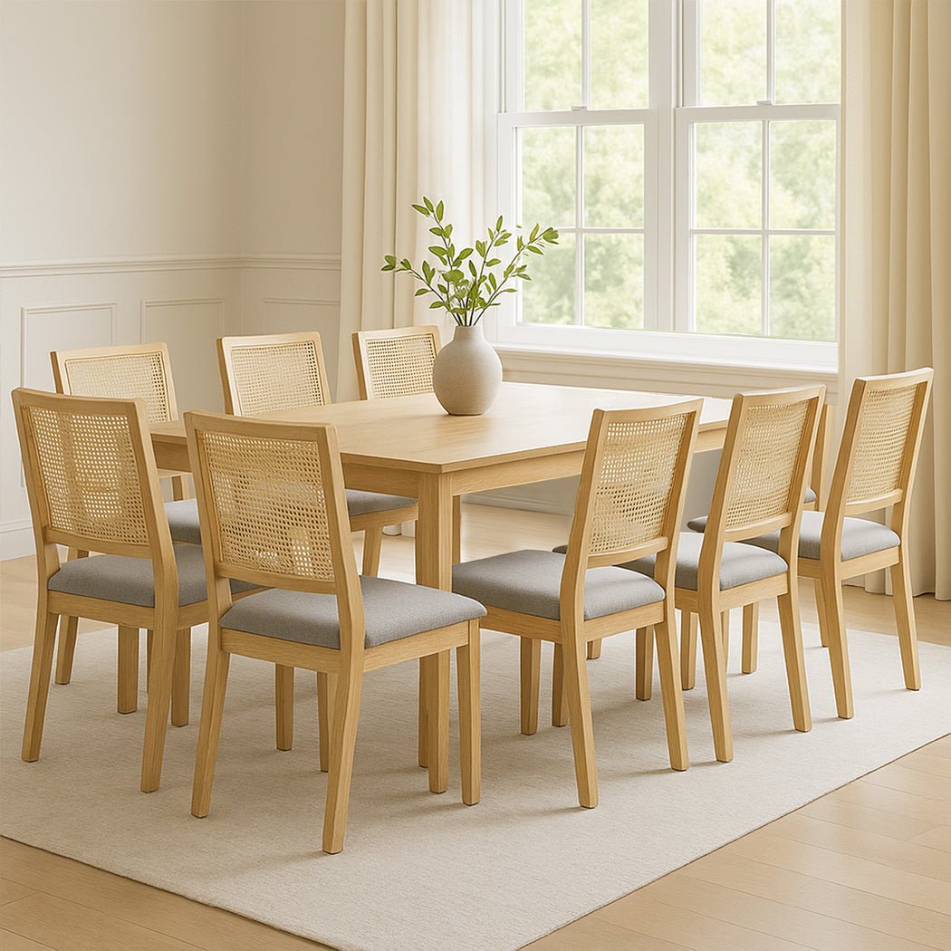 8X Rattan Armless Dining Chairs Set with Upholstered Seat - Natural Grey - Rivercity House & Home Co. (ABN 18 642 972 209) - Affordable Modern Furniture Australia