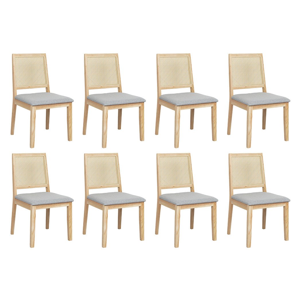8X Rattan Armless Dining Chairs Set with Upholstered Seat - Natural Grey - Rivercity House & Home Co. (ABN 18 642 972 209) - Affordable Modern Furniture Australia