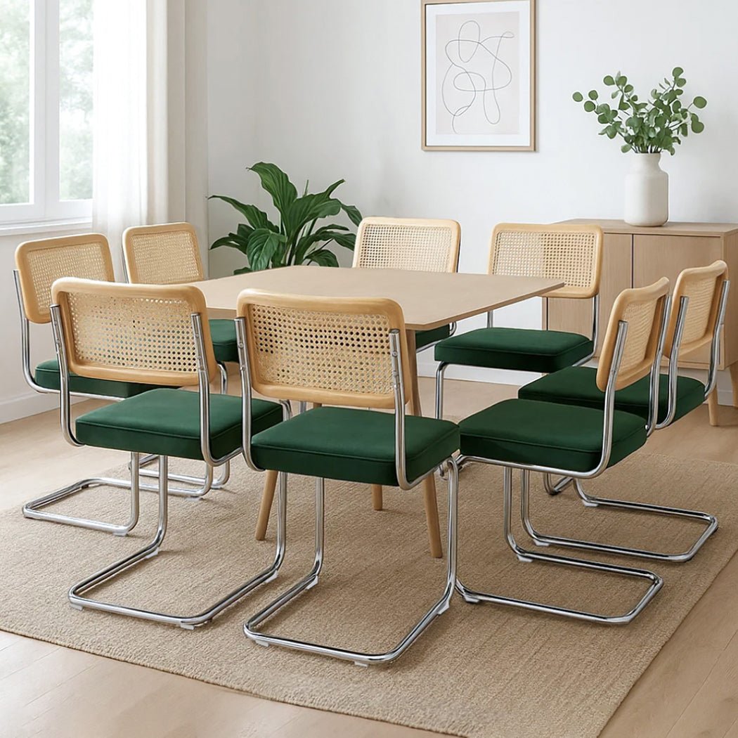 8x Replica Cesca Rattan Dining Chairs with Rubberwood Frame - Natural Green - Rivercity House & Home Co. (ABN 18 642 972 209) - Affordable Modern Furniture Australia