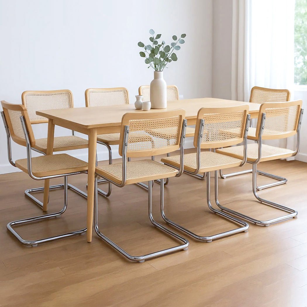 8x Replica Cesca Rattan Dining Chairs with Rubberwood Frame - Natural - Rivercity House & Home Co. (ABN 18 642 972 209) - Affordable Modern Furniture Australia