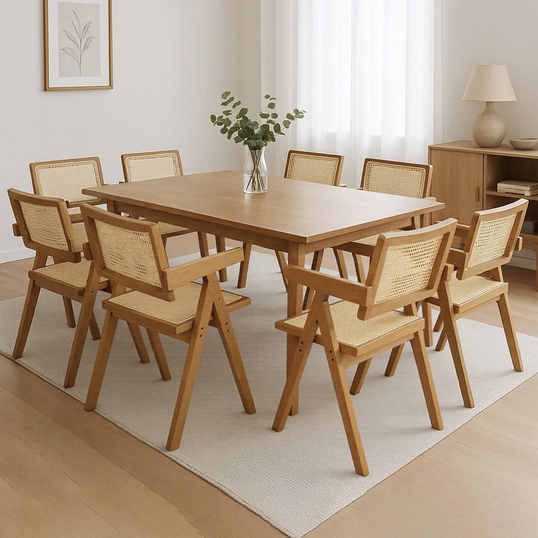 8x Solid Wood Rattan Dining Chairs Set - Natural - Rivercity House & Home Co. (ABN 18 642 972 209) - Affordable Modern Furniture Australia