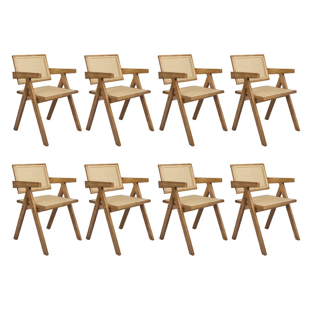 8x Solid Wood Rattan Dining Chairs Set - Natural - Rivercity House & Home Co. (ABN 18 642 972 209) - Affordable Modern Furniture Australia