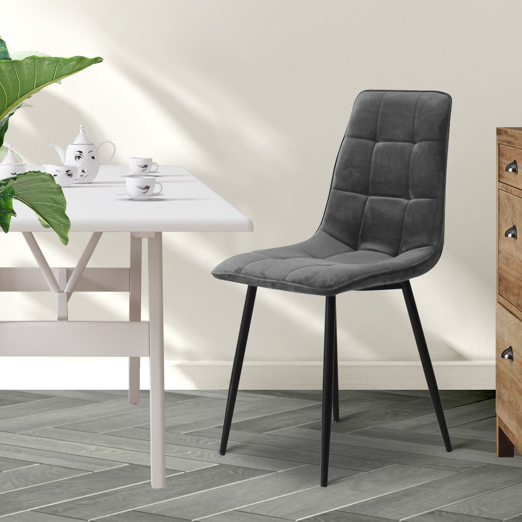 8x Velvet Dining Chairs with Steel Legs for Kitchen - Grey - Rivercity House & Home Co. (ABN 18 642 972 209) - Affordable Modern Furniture Australia