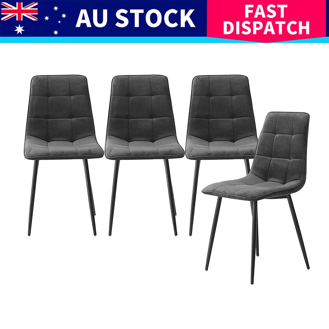 8x Velvet Dining Chairs with Steel Legs for Kitchen - Grey - Rivercity House & Home Co. (ABN 18 642 972 209) - Affordable Modern Furniture Australia