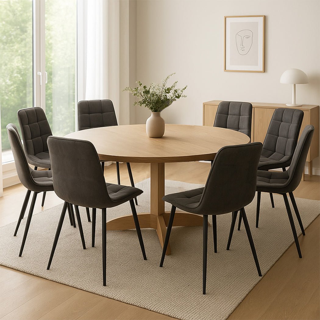 8x Velvet Dining Chairs with Steel Legs for Kitchen - Grey - Rivercity House & Home Co. (ABN 18 642 972 209) - Affordable Modern Furniture Australia
