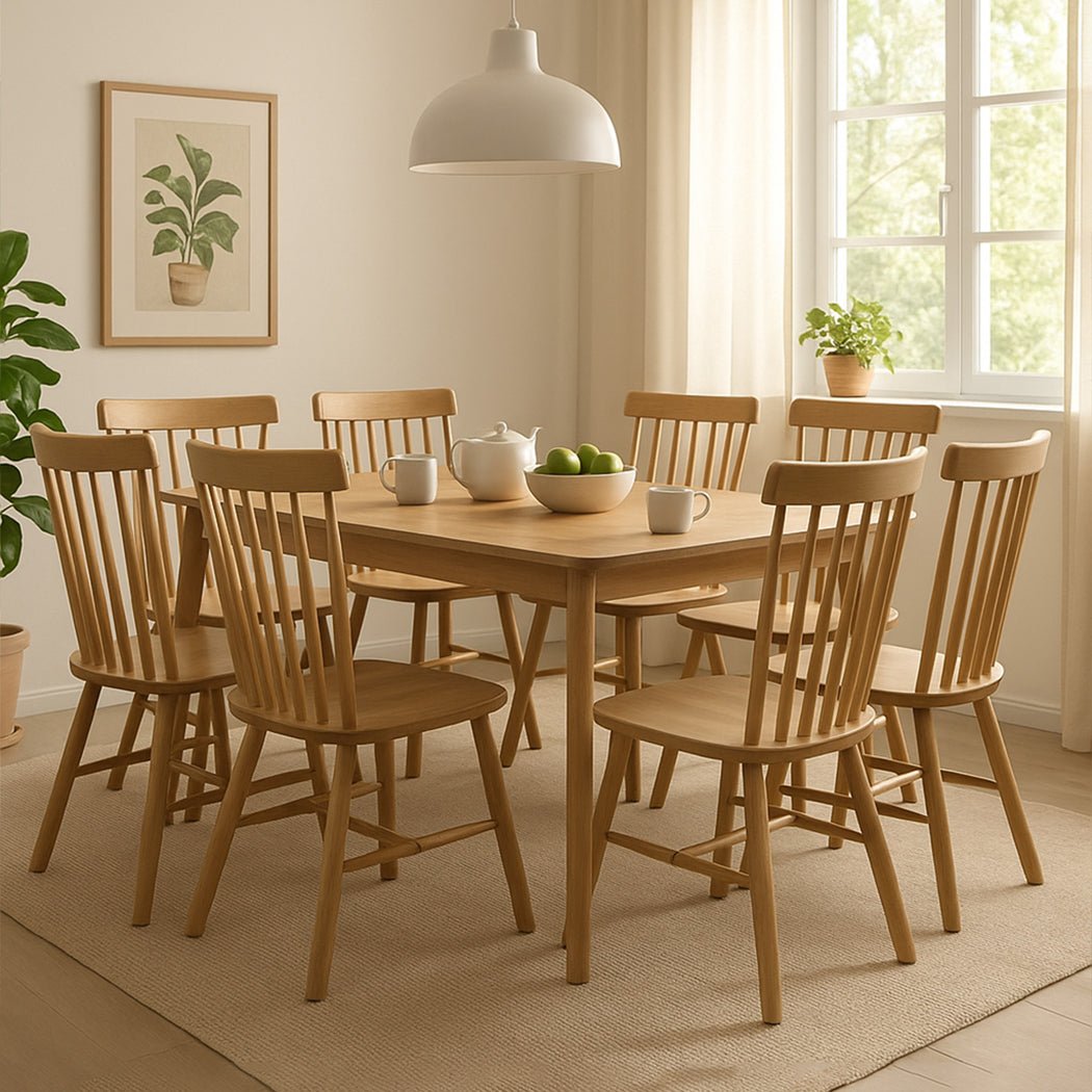 8x Windsor Dining Chairs Solid Oak Kitchen Seating - Oak - Rivercity House & Home Co. (ABN 18 642 972 209) - Affordable Modern Furniture Australia