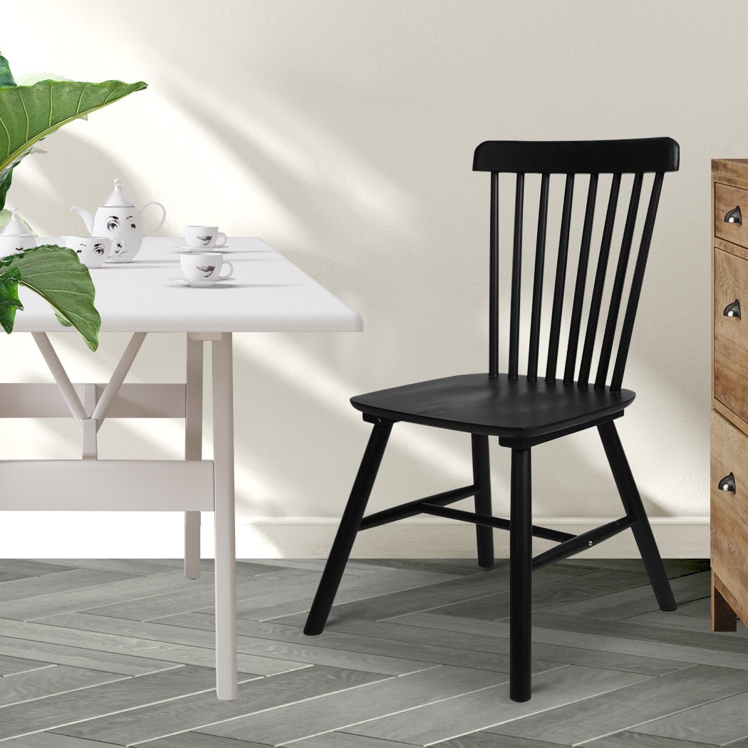 8x Windsor Dining Chairs Solid Wood Kitchen Seating - Black - Rivercity House & Home Co. (ABN 18 642 972 209) - Affordable Modern Furniture Australia