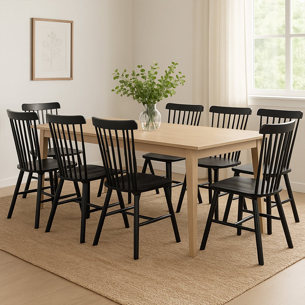 8x Windsor Dining Chairs Solid Wood Kitchen Seating - Black - Rivercity House & Home Co. (ABN 18 642 972 209) - Affordable Modern Furniture Australia