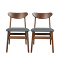 Set of 8 Wooden Dining Chairs with Linen Upholstery - Walnut