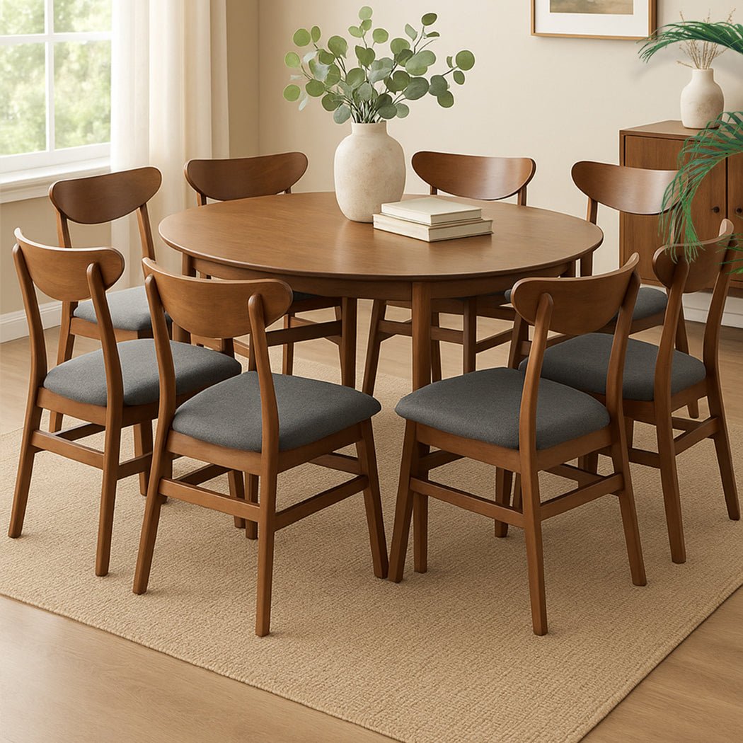 8x Wooden Dining Chairs with Linen Upholstery - Walnut - Rivercity House & Home Co. (ABN 18 642 972 209) - Affordable Modern Furniture Australia