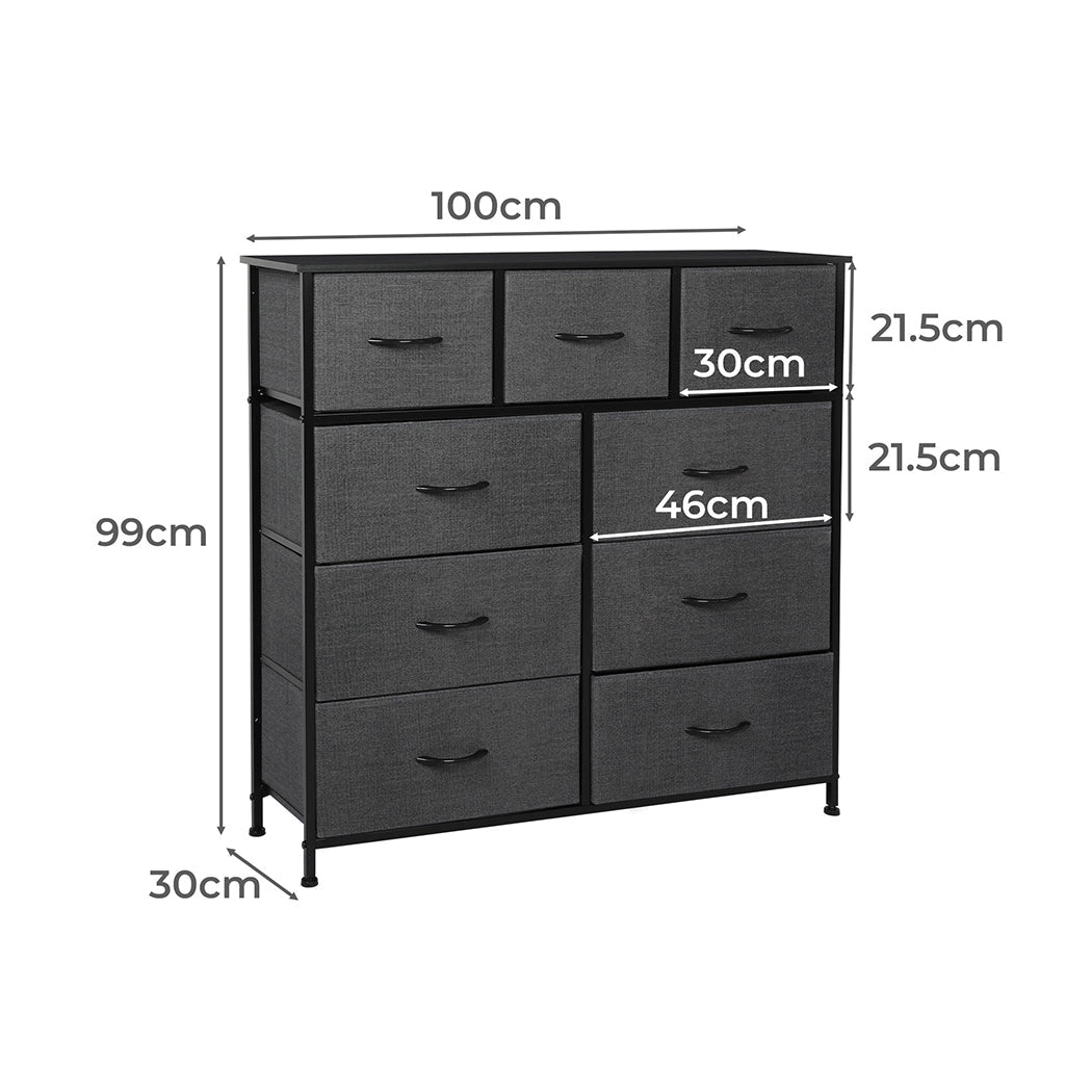 9 - Drawer Chest of Drawers Storage Cabinet - Grey - Rivercity House & Home Co. (ABN 18 642 972 209) - Affordable Modern Furniture Australia