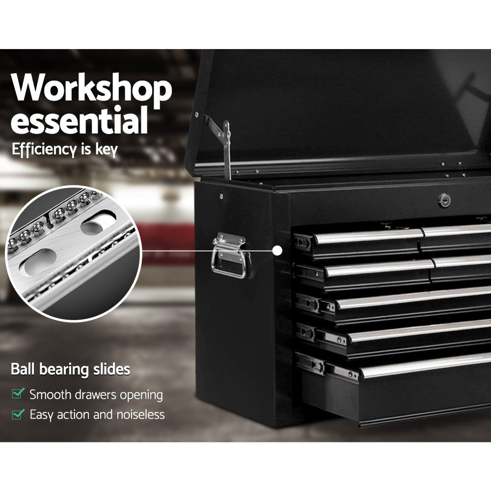 9 Drawer Tool Box Cabinet Chest Toolbox Storage Garage Organiser Black - Tools > Tools Storage > Tool Cabinets - Rivercity House & Home Co. (ABN 18 642 972 209) - Affordable Modern Furniture Australia