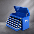 9 Drawer Steel Tool Box Cabinet 60cm x 26cm x 38cm with Lock and Ball Bearing Slides - Blue