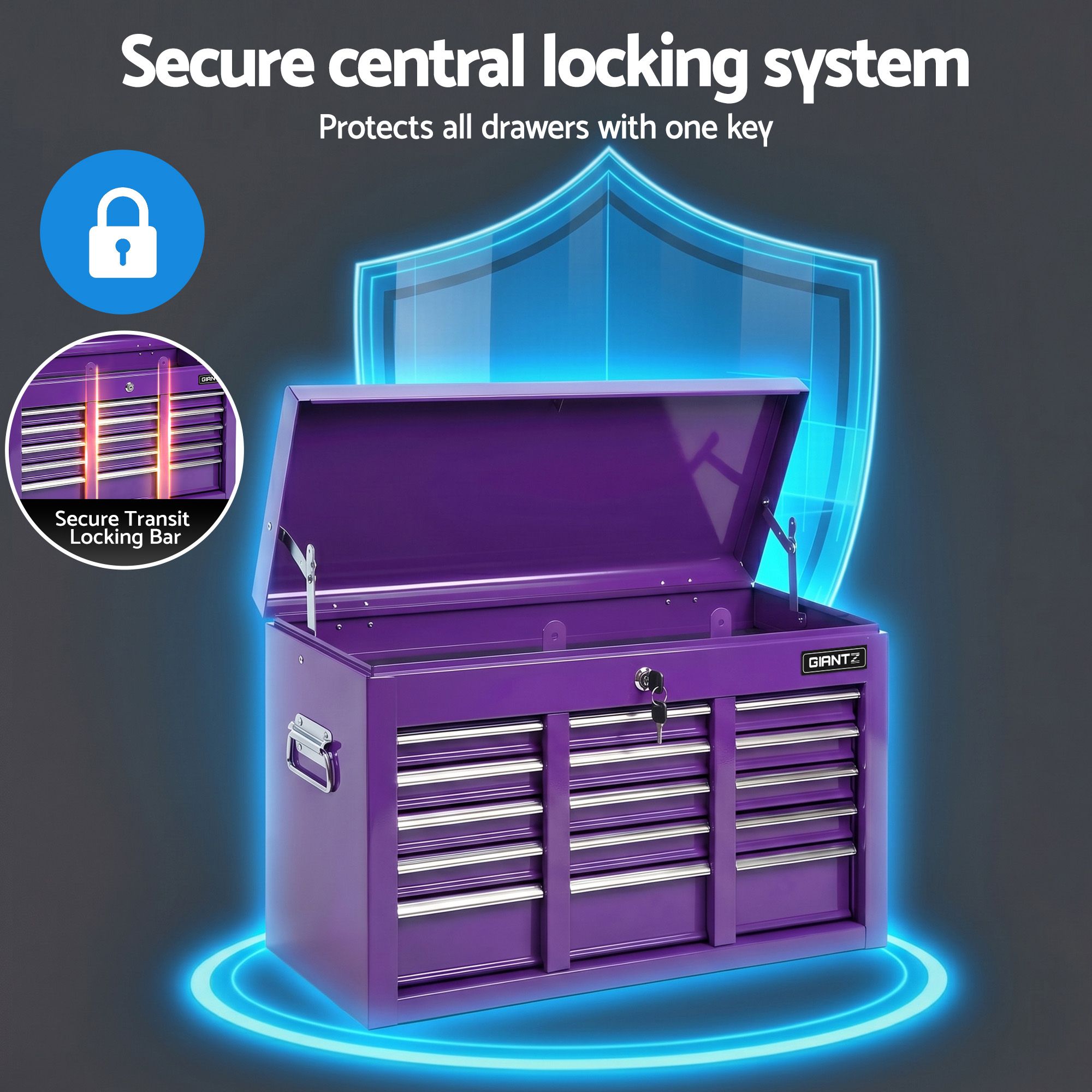 9 - Drawer Tool Cabinet Chest Toolbox Heavy Duty Garage Storage Organiser Purple - Tools > Tools Storage > Utility Trolleys - Rivercity House & Home Co. (ABN 18 642 972 209) - Affordable Modern Furniture Australia