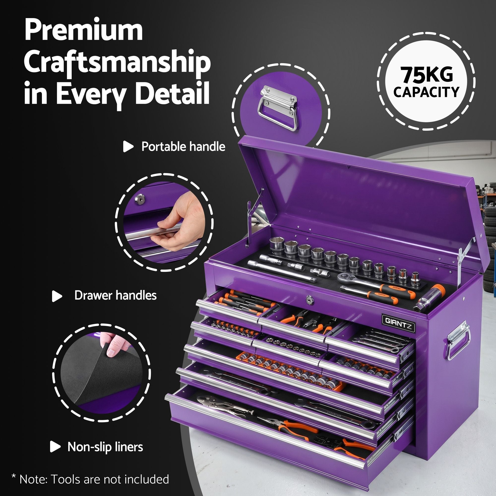 9 - Drawer Tool Cabinet Chest Toolbox Heavy Duty Garage Storage Organiser Purple - Tools > Tools Storage > Utility Trolleys - Rivercity House & Home Co. (ABN 18 642 972 209) - Affordable Modern Furniture Australia