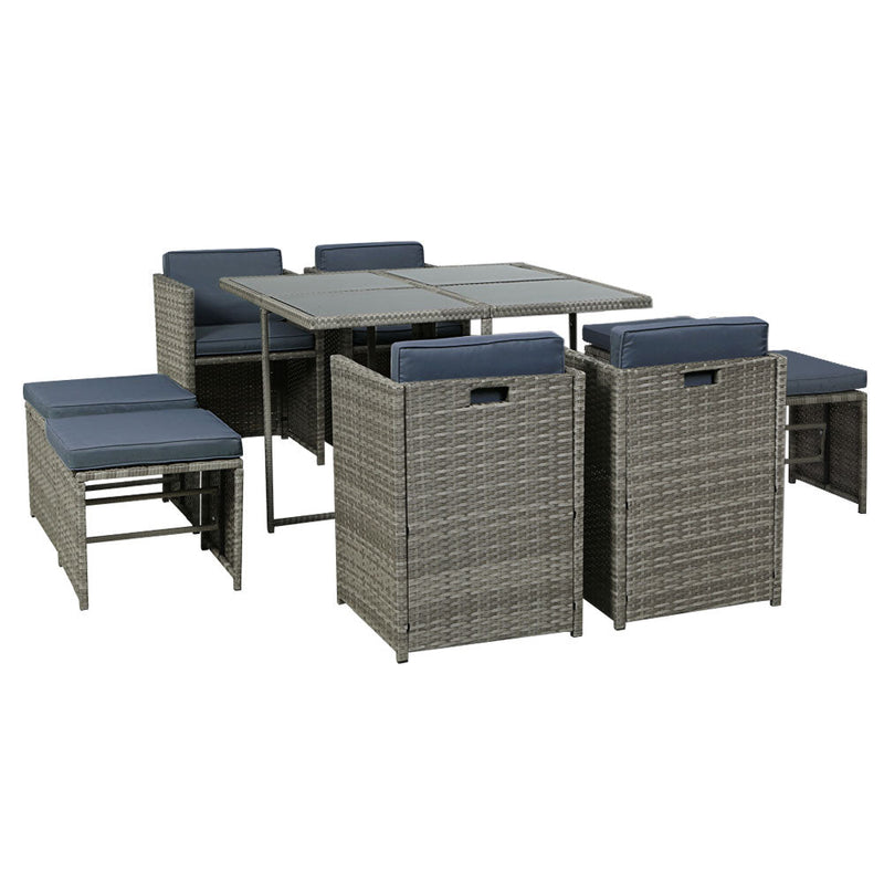 9 Piece Wicker Outdoor Dining Table Set - Grey - Furniture > Outdoor - Rivercity House & Home Co. (ABN 18 642 972 209) - Affordable Modern Furniture Australia