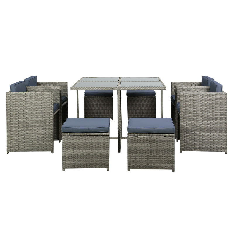 9 Piece Wicker Outdoor Dining Table Set - Grey - Furniture > Outdoor - Rivercity House & Home Co. (ABN 18 642 972 209) - Affordable Modern Furniture Australia