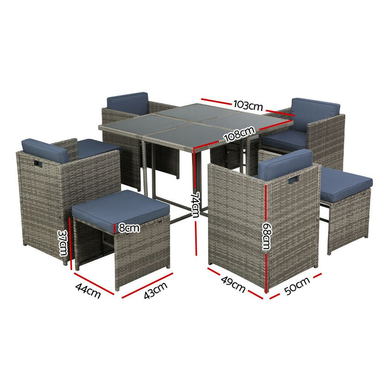 9 Piece Wicker Outdoor Dining Table Set - Grey - Furniture > Outdoor - Rivercity House & Home Co. (ABN 18 642 972 209) - Affordable Modern Furniture Australia