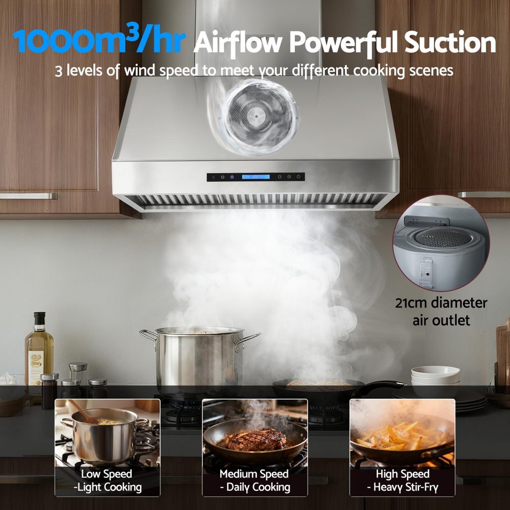 900mm Range Hood 3 - Speed Fan LED Display Remote Control - Appliances > Kitchen Appliances > Cooking Ranges - Rivercity House & Home Co. (ABN 18 642 972 209) - Affordable Modern Furniture Australia