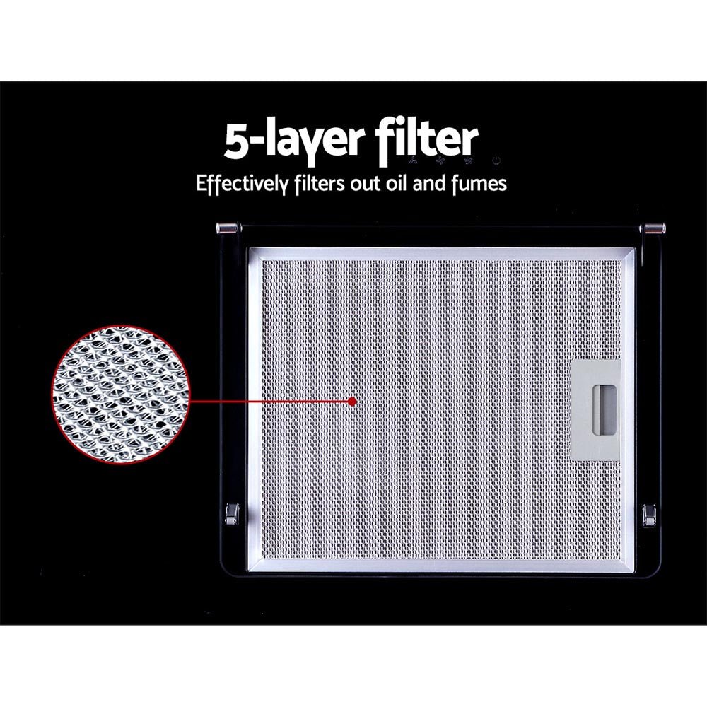 900mm Range Hood 90cm Rangehood Glass Black - Appliances > Kitchen Appliances > Cooking Ranges - Rivercity House & Home Co. (ABN 18 642 972 209) - Affordable Modern Furniture Australia