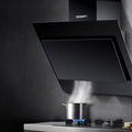 900mm Angled Wall Mounted Range Hood with Touch Controls - Black Glass