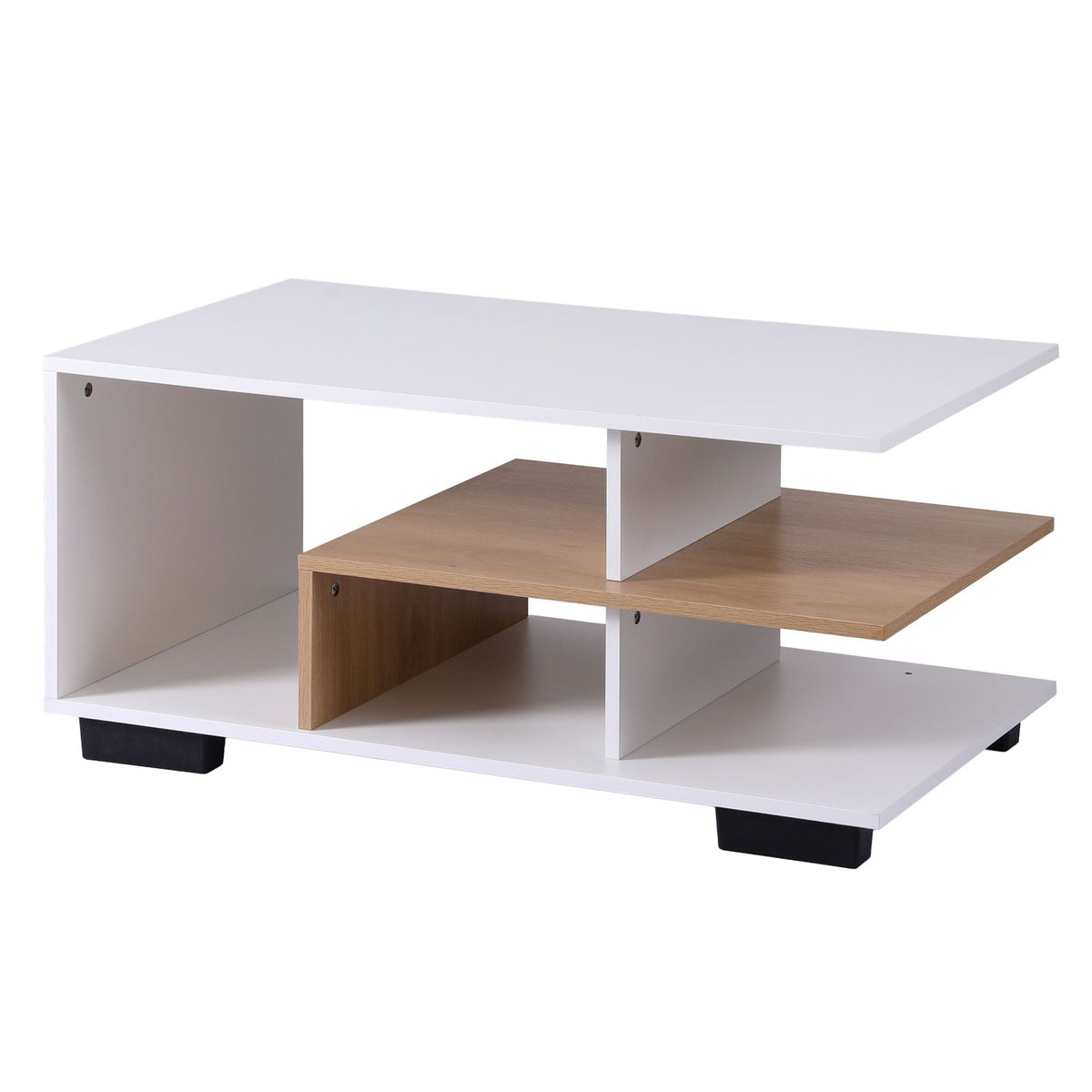 90cm 3-Tier Coffee Table with Open Storage Shelves - White & Wood - Furniture > Living Room > Coffee Tables - Rivercity House & Home Co. (ABN 18 642 972 209) - Affordable Modern Furniture Australia