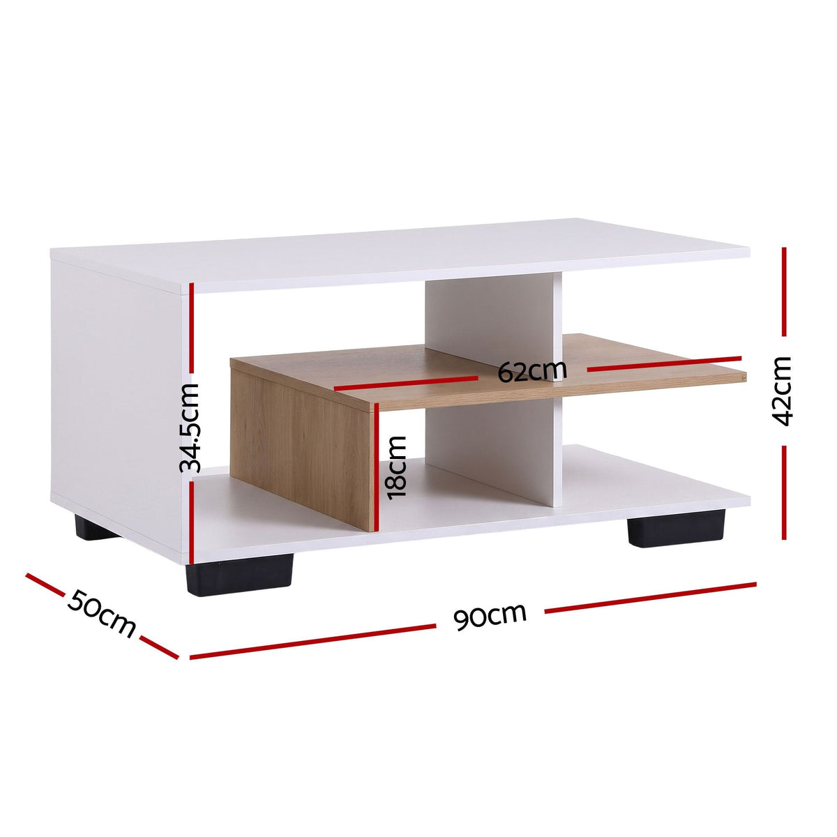 90cm 3-Tier Coffee Table with Open Storage Shelves - White & Wood - Furniture > Living Room > Coffee Tables - Rivercity House & Home Co. (ABN 18 642 972 209) - Affordable Modern Furniture Australia