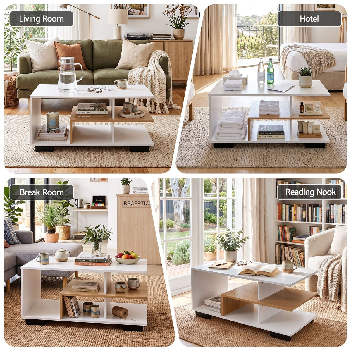 90cm 3-Tier Coffee Table with Open Storage Shelves - White & Wood - Furniture > Living Room > Coffee Tables - Rivercity House & Home Co. (ABN 18 642 972 209) - Affordable Modern Furniture Australia