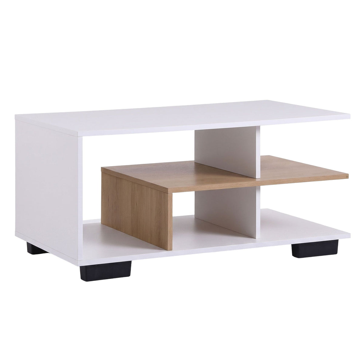 90cm 3-Tier Coffee Table with Open Storage Shelves - White & Wood - Furniture > Living Room > Coffee Tables - Rivercity House & Home Co. (ABN 18 642 972 209) - Affordable Modern Furniture Australia