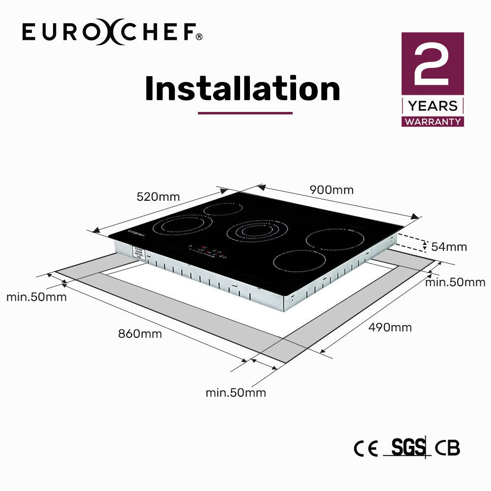 90cm 5 Zone Ceramic Cooktop, 8900W Electric, FlexiZone Adjustable Size Hobs, Touch Controls - Appliances > Kitchen Appliances > Cooktops & Stoves - Rivercity House & Home Co. (ABN 18 642 972 209) - Affordable Modern Furniture Australia