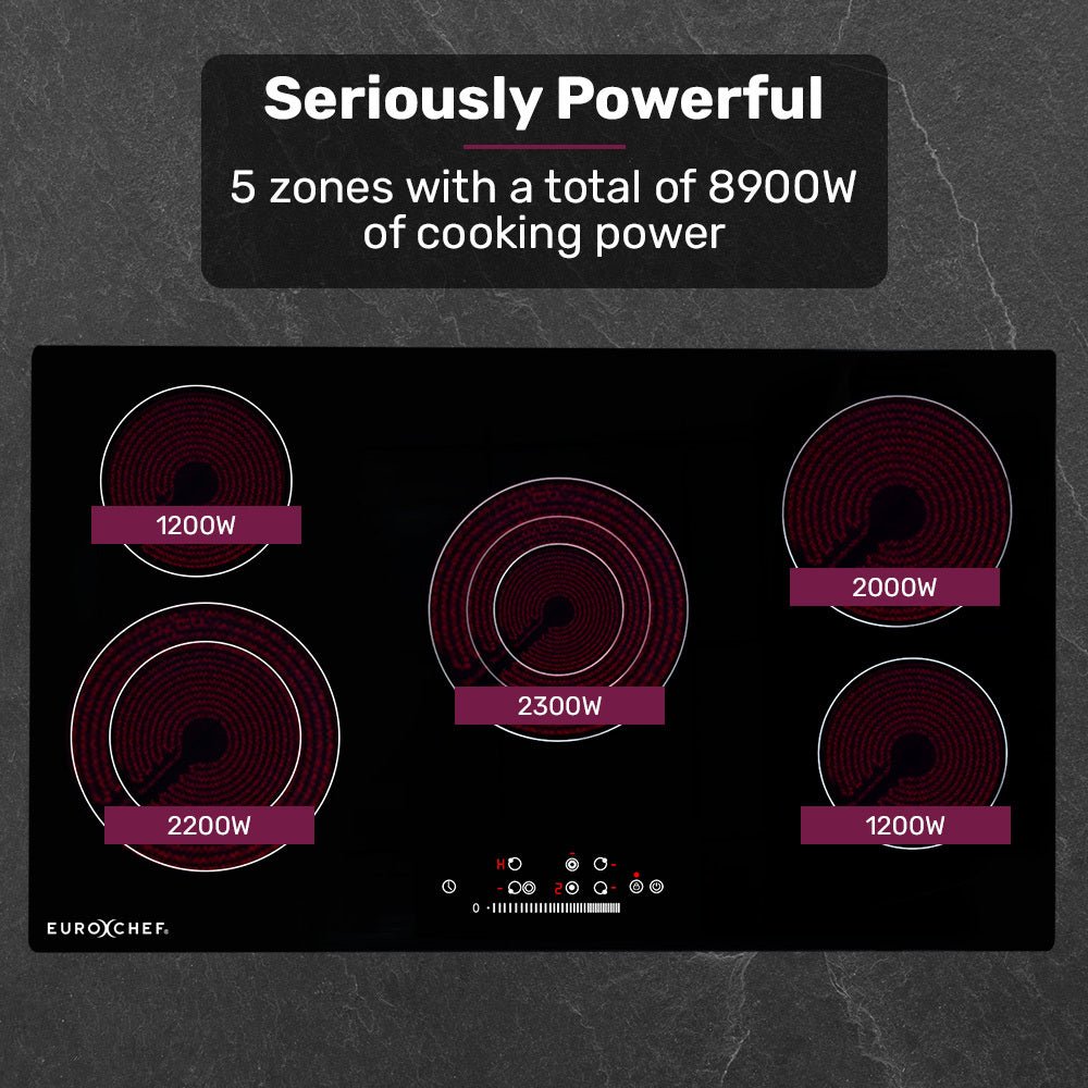90cm 5 Zone Ceramic Cooktop, 8900W Electric, FlexiZone Adjustable Size Hobs, Touch Controls - Appliances > Kitchen Appliances > Cooktops & Stoves - Rivercity House & Home Co. (ABN 18 642 972 209) - Affordable Modern Furniture Australia