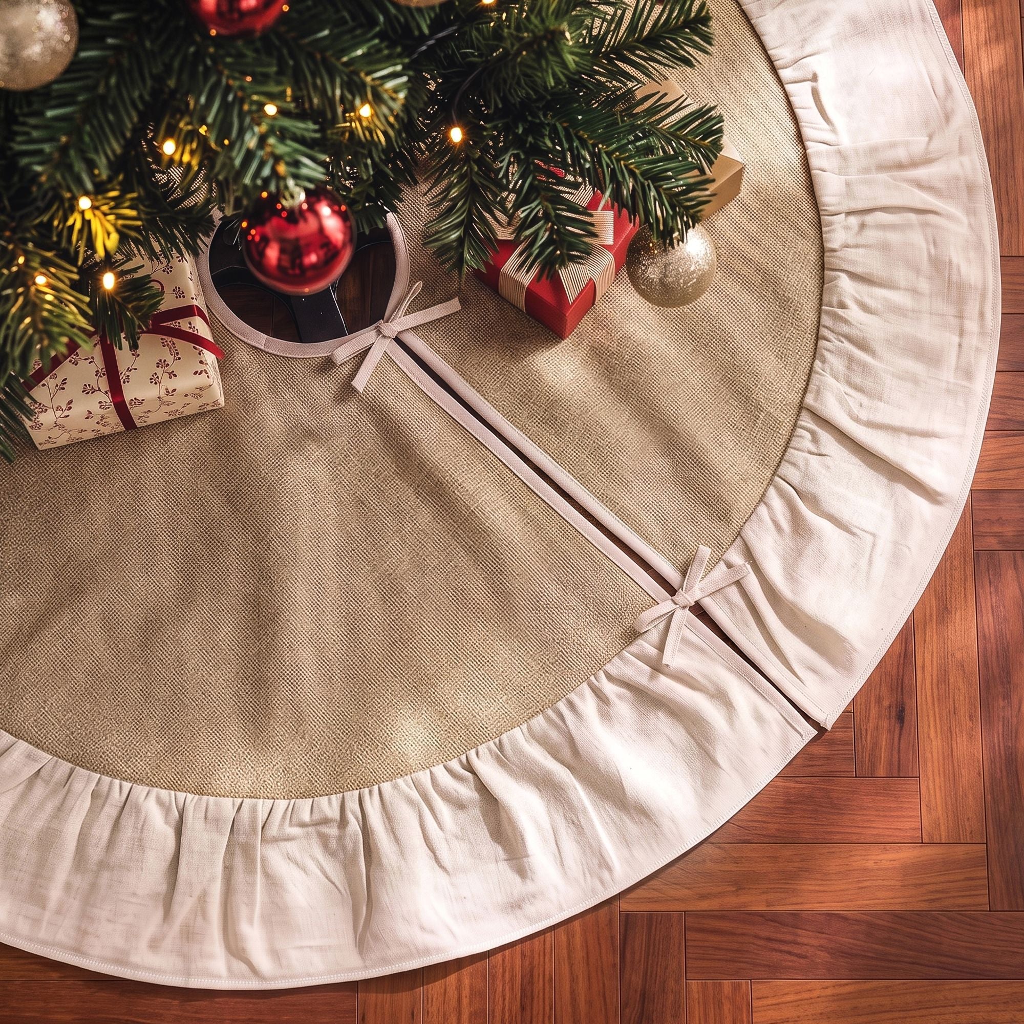 90cm Christmas Tree Skirt Linen Christmas Tree Mat Decor - Occasions > Christmas > Christmas Decorations - Rivercity House & Home Co. (ABN 18 642 972 209) - Affordable Modern Furniture Australia