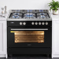 90cm Dual Fuel Freestanding Cooker 5 Burner Gas Cooktop Electric Oven 121L Capacity - Black and Stainless Steel