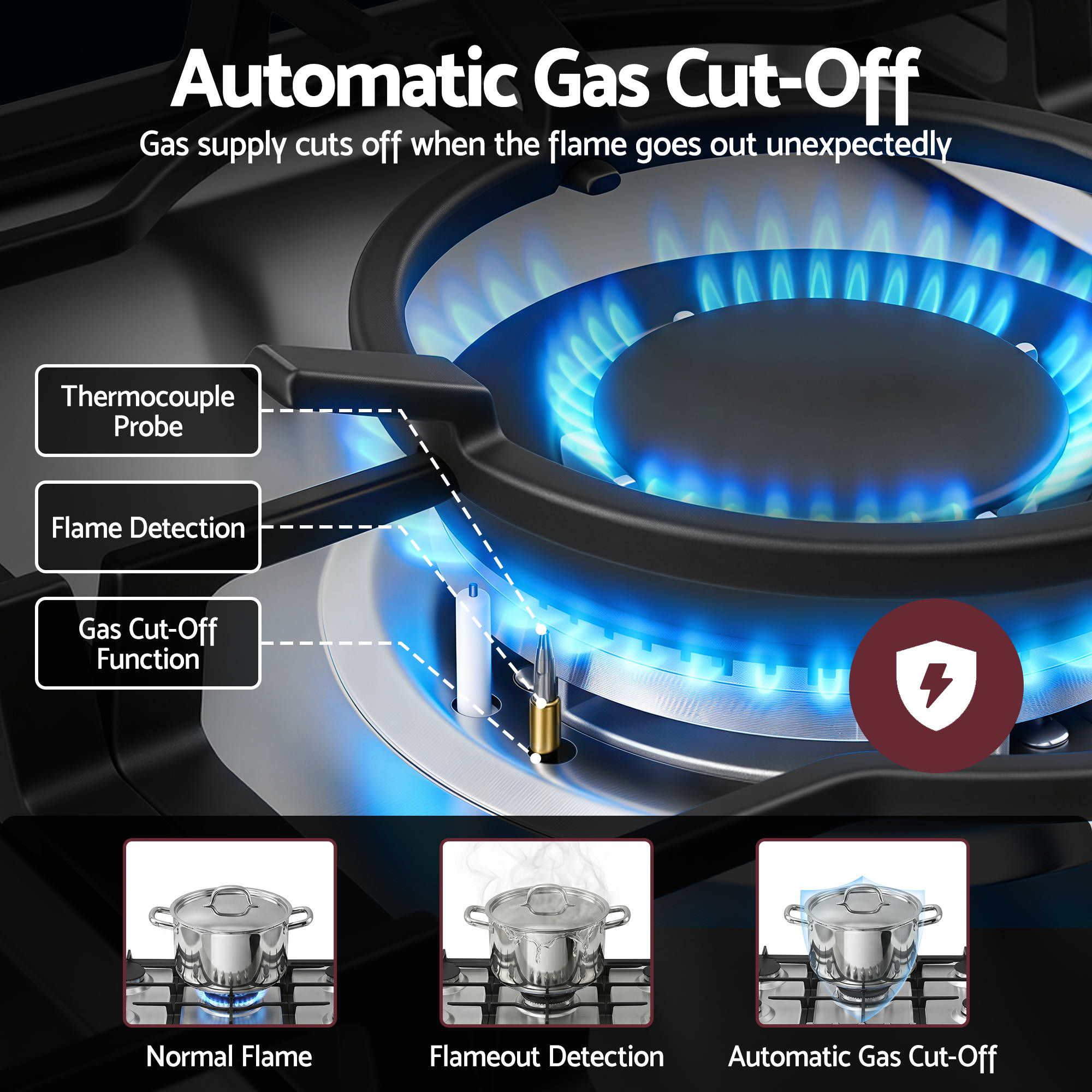 90cm Gas Cooktop 5 Burner LPG NG Stainless Steel Hob Silver - Appliances > Kitchen Appliances > Cooktops & Stoves - Rivercity House & Home Co. (ABN 18 642 972 209) - Affordable Modern Furniture Australia