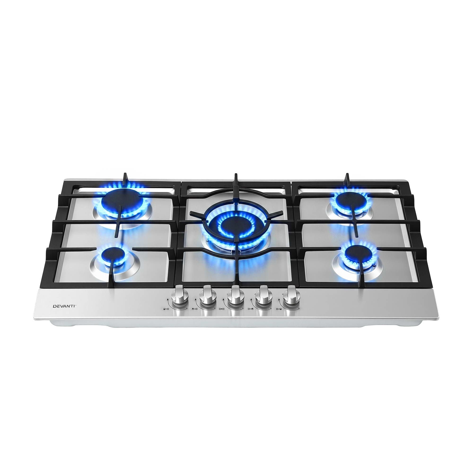 90cm Gas Cooktop 5 Burner LPG NG Stainless Steel Hob Silver - Appliances > Kitchen Appliances > Cooktops & Stoves - Rivercity House & Home Co. (ABN 18 642 972 209) - Affordable Modern Furniture Australia